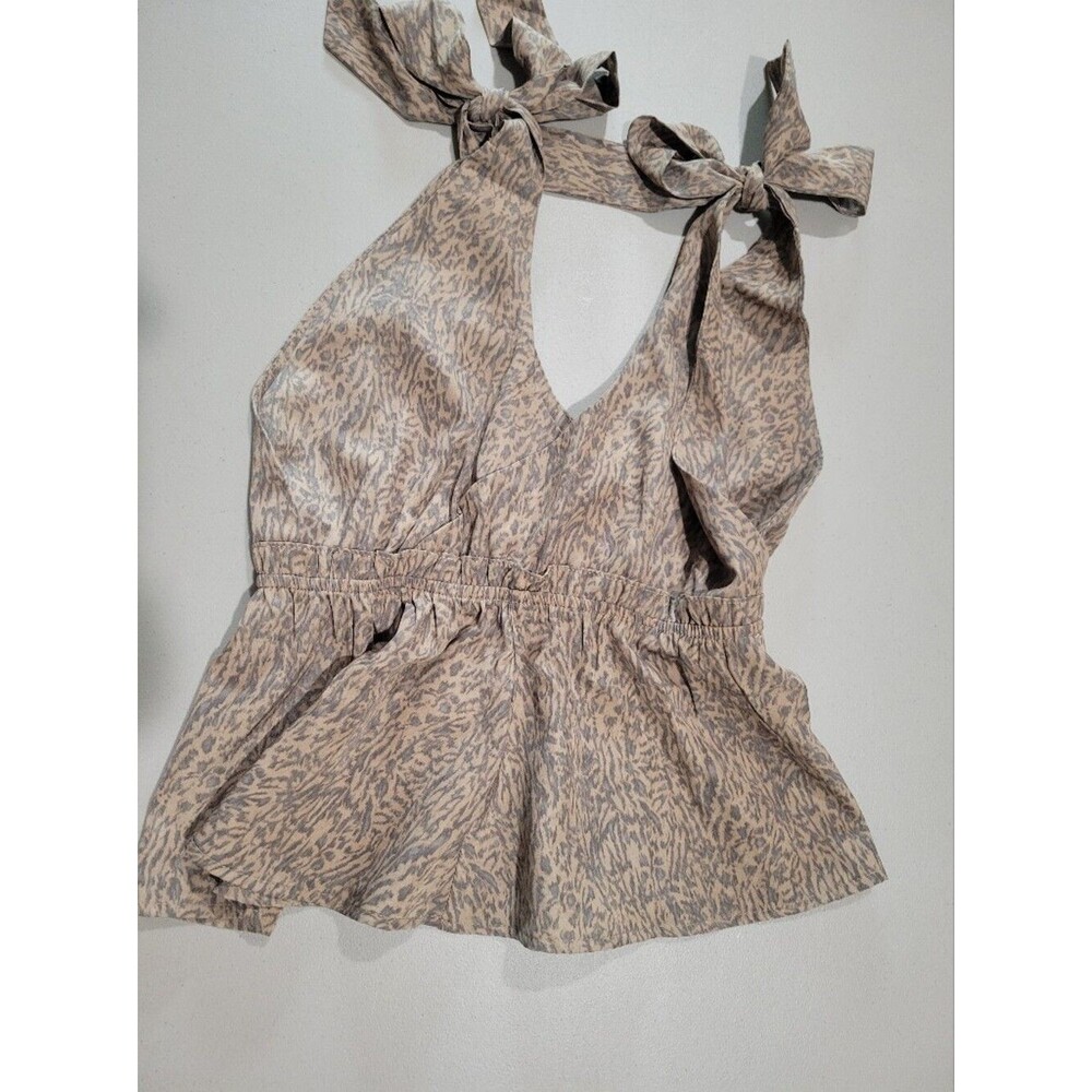 PinkLily Women's S Taupe Animal Print Tie-Shoulder V-Neck TopGoddess Grecian